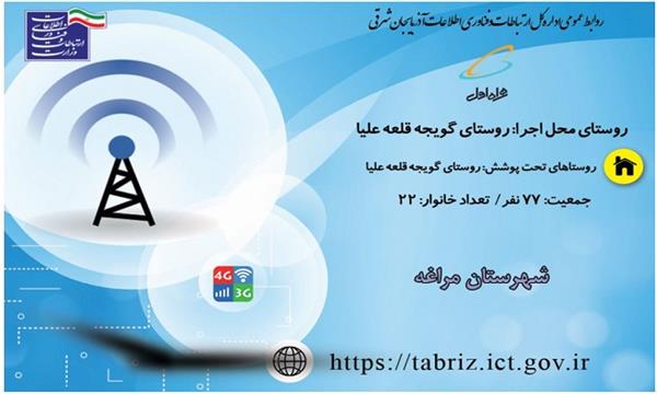 برخورداری روستای روستای گویجه قلعه علیا از اینترنت نسل سوم و چهارم(3G/4G)