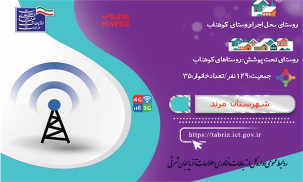 روستای کوهناب شهرستان مرند به اینترنت پرسرعت " های وب " و پوشش تلفن همراه تجهیز شد