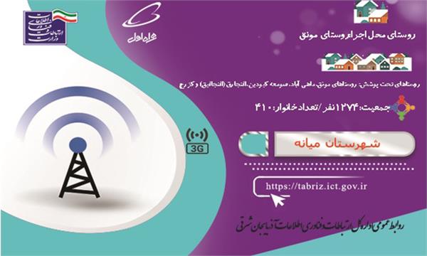 جمعیتی بالغ بر1274  نفر از اهالی این روستا و روستاهای اطراف از اینترنت پر سرعت نسل سوم ( 3G) بهره مند شدند